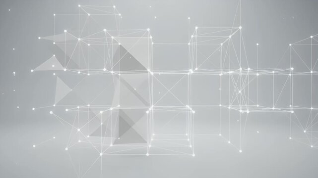 Abstract geometric shapes connected by lines and nodes