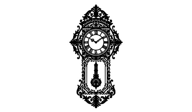 Decorative European Wall Pendulum Clock Silhouette with Roman Numerals