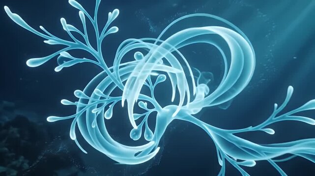 Abstract light sculptures emerging from a dark ether