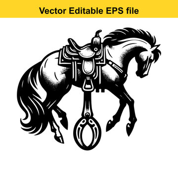 Black and white horse with saddle vector illustration
