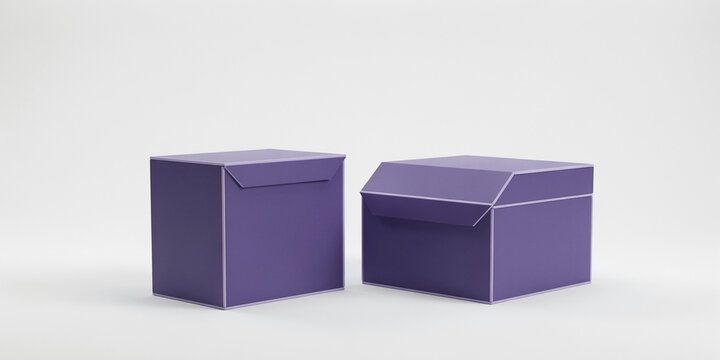Two purple rectangular storage boxes with lids on a plain white background