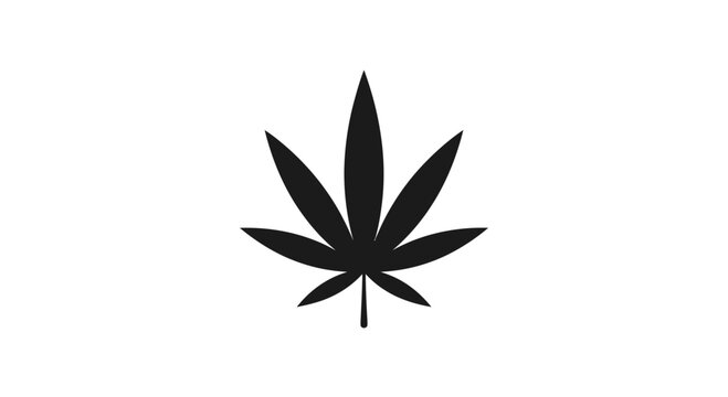 Minimalist black marijuana leaf icon isolated on a white background.