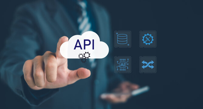 Business professional managing cloud API integration for software development, AI automation, database connectivity, system synchronization, digital transformation, and enterprise solutions.