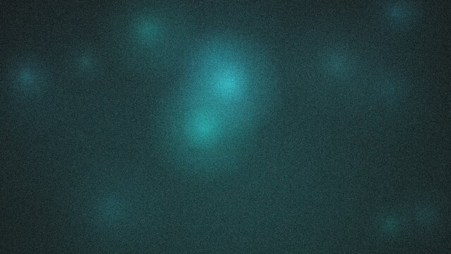 Abstract dark background, with soft glowing, teal and cyan, light orbs on, grainy textured surface