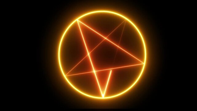 Glowing Neon Pentagram idea.  Mystical Occult Star Sign for Esoteric and Fantasy Design. Animation of 4k video. 