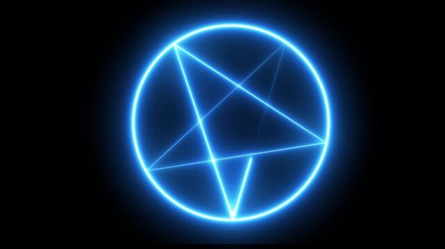 Glowing Neon Pentagram idea.  Mystical Occult Star Sign for Esoteric and Fantasy Design. Animation of 4k video. 
