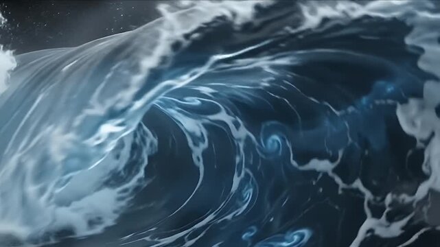 Luminous wave unfurls in dark stormy ocean