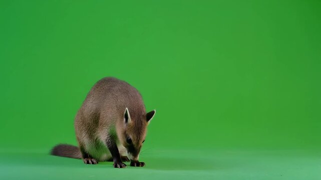 Agouti rodent sits alertly on a vivid green screen video