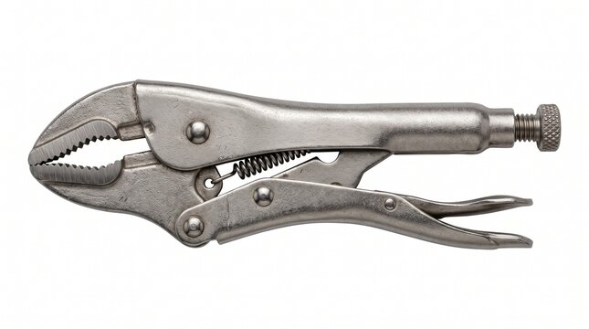 Industrial locking pliers, heavy duty steel mole grips for mechanical repair, adjustable metal vice grips for plumbing and construction isolated PNG with Transparent Background