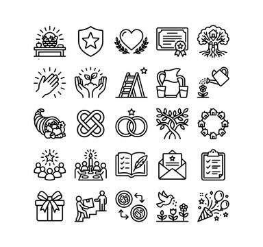Thanksgiving Day Line Icon Set For Autumn Celebration And Harvest Festival