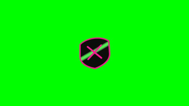 Neon cross mark wrong answer badge with shake on green screen