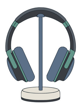 Modern Wireless Headphones on Stand Illustration Vector Art.