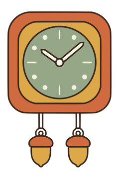 Vintage Autumn Cuckoo Clock with Acorn Pendulums Vector Art.