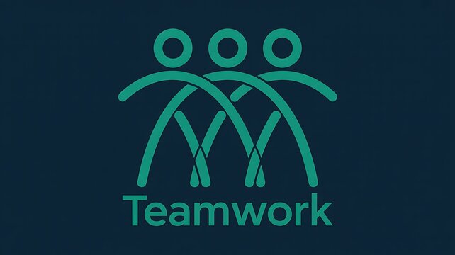 Teamwork logo with three people connected by curved lines on dark blue background