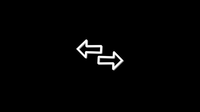 Animated horizontal exchange arrows loop on black background, for ui transfer, sync synchronization
