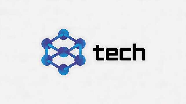Technology network logo with interconnected blue nodes and modern tech typography branding design