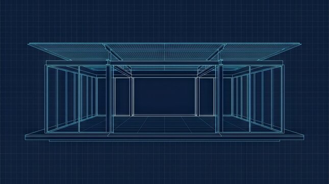 Modern glass pavilion architectural blueprint