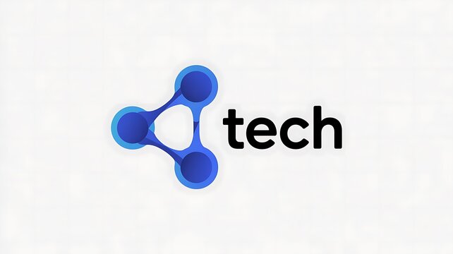 Technology network logo with blue connected nodes and modern tech typography branding design