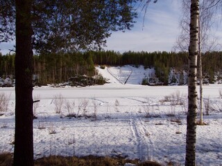 The spring background of heart on snow on a river landscape. North of Sweden. © Tamara Sushko