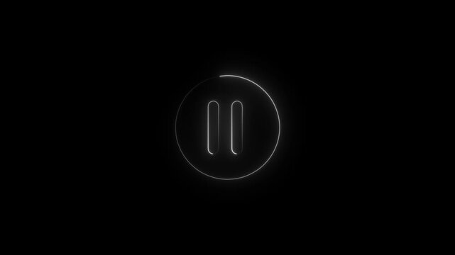 Minimalist glowing neon pause button animation with circular loading progress bar
