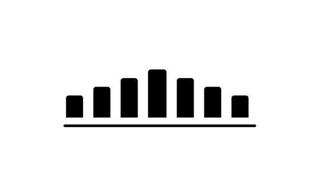 A simple bar chart audio waveform icon made of uneven vertical black bars sits displayed centered neatly on a plain white background thumbnail image