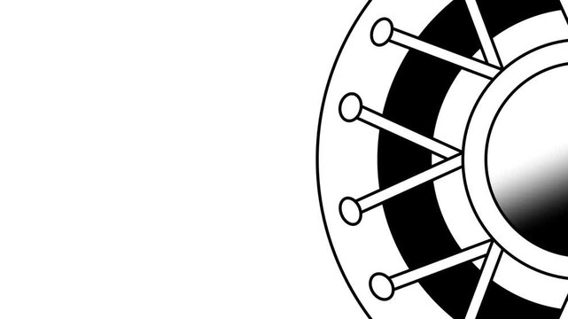 A close up chrome spoke wheel icon is shown rotated at a slight angle against a dark shadowed background creating a sleek glossy thumbnail image photo