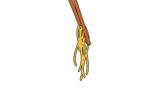 Chopsticks and Noodles Animation, Asian Cuisine Food Preparation Concept