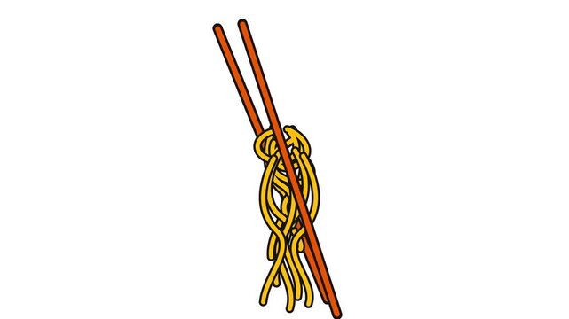 Animated Chopsticks Lifting Noodles, Asian Food and Dining Concept