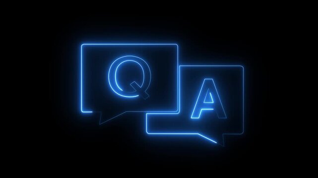 Glowing neon blue questions and answers q and a speech bubble motion graphic animation