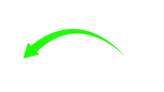 Green Curved Arrow Line Animation Loop on White Background for Highlight and Directional Motion Graphics.