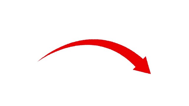 Red Curved Arrow Brush Line Animation Loop on White Background for Highlight and Directional Motion Graphics.