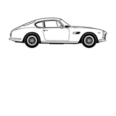 Naklejka premium Classic sports coupe car vector illustration, vintage luxury vehicle side view line art.