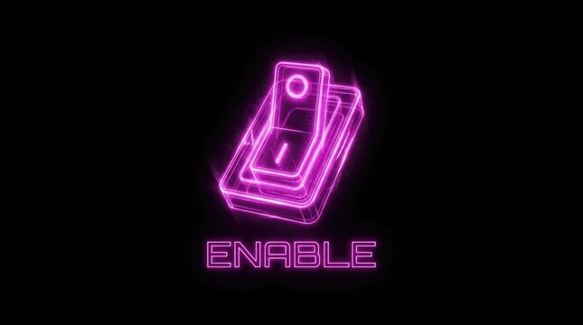 Neon enable toggle switch icon. Futuristic digital power on button for UI interface.