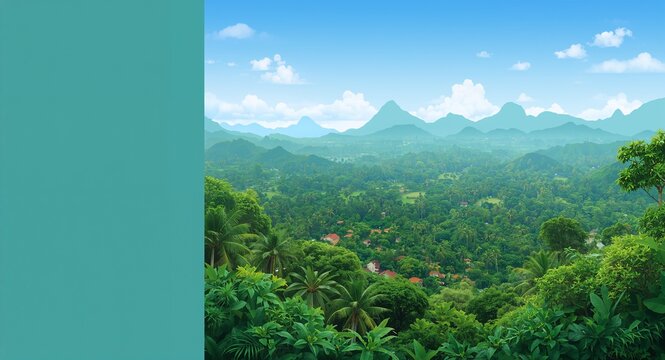 Panorama banner of tropical forest landscape illustrating environmental ecology sustainable energy Earth Day concepts wild wood scenic for spa and tourism wallpapers. concept as Panorama banner of tro