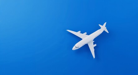 Fototapeta premium Photo realistic as Airplane icon with copy space on a blue background concept as A vector image of an airplane icon with ample copy space on a blue background ideal for travel and aviation themed visu