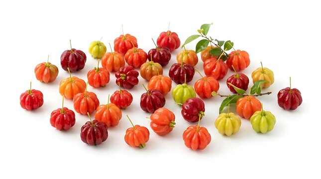 Fresh Pitanga Fruits Arranged on White Background for Culinary and Healthy Food Concepts