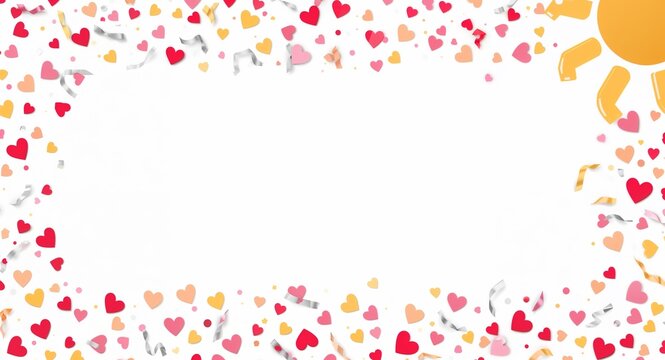 International Day of Happiness border with heart confetti and sunshine offering space for quotes concept as Happiness frame featuring heart confetti and sunshine for quotes in  Photo Stock  Concept  a