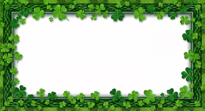 Shamrocks and Celtic Knots border frame with traditional copy space for St. Patrick Day concept as Vibrant shamrocks and intricate Celtic knots framing traditional space for St. Patrick Day messages i