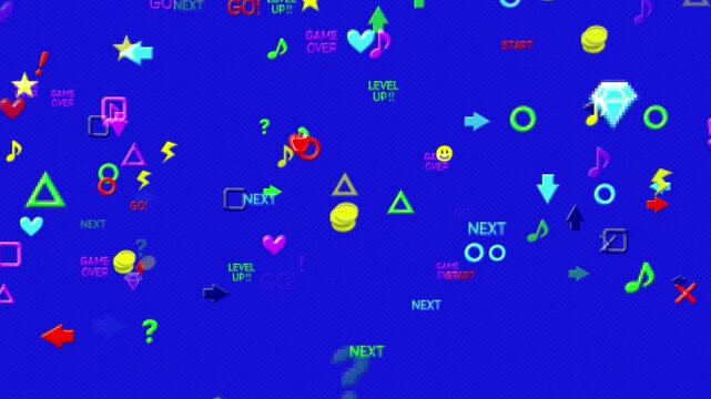 ドット絵のアイコンのポップなゲームの世界　バウンド　ループ