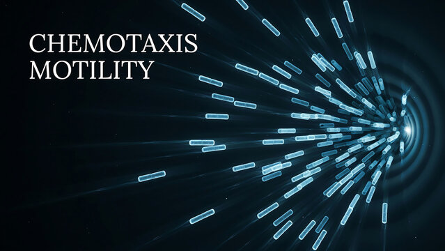 Microscopic view of bacteria showing chemotaxis motility towards a chemical gradient