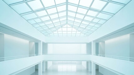 Fototapeta premium Minimalist modern architecture interior with glass skylight and white walls
