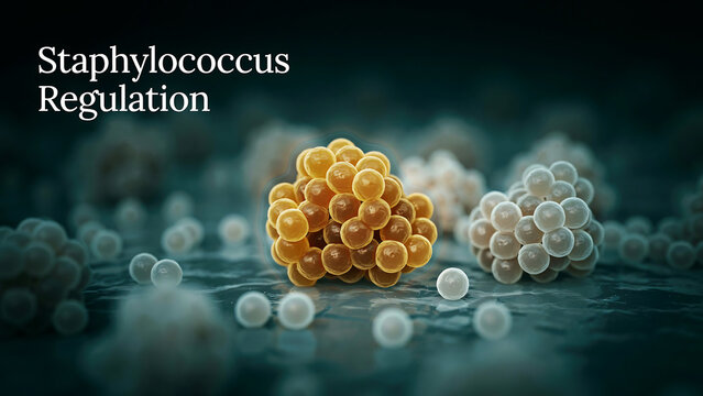 Microscopic view of staphylococcus aureus bacteria cells clusters on a textured surface