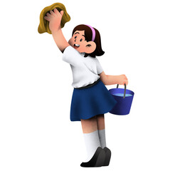 Little girl doing household cleaning chores