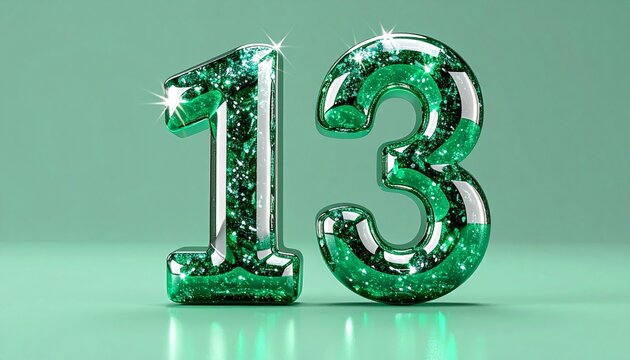 3D Green Glittering Number 13 Balloon for Birthday Celebration