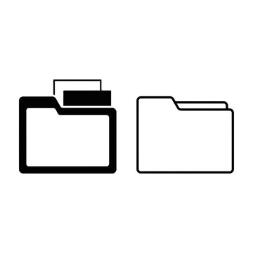 Minimalist black and white folder icons with label tabs for file organization and data storage