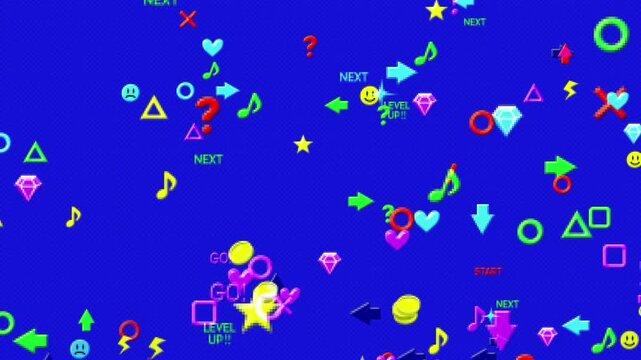 ドット絵のアイコンのポップなゲームの世界　上昇　ループ
