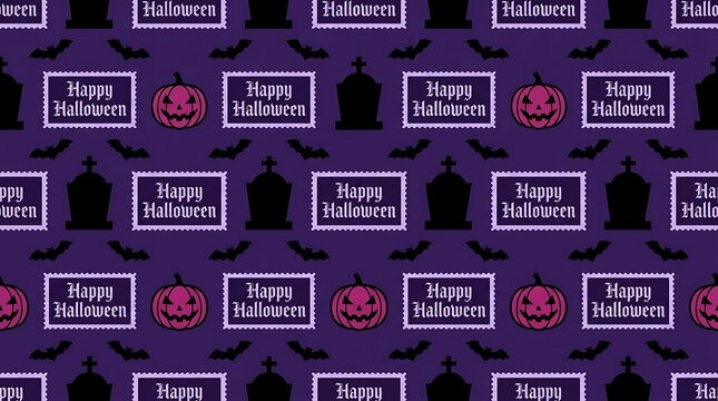 Halloween background pattern with pumpkins and gravestones