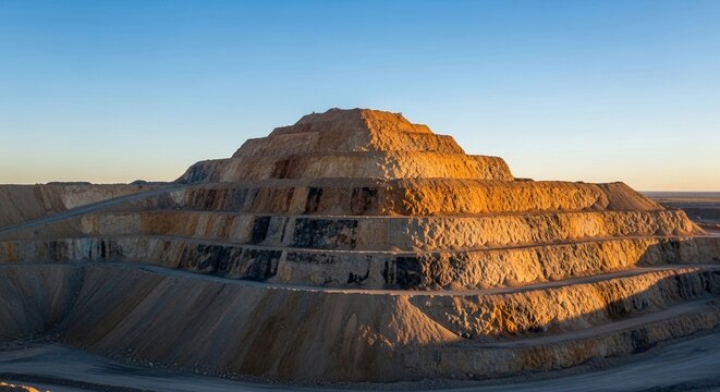 Vast open-pit mine with tiered layers carved into the earth under a clear sky
