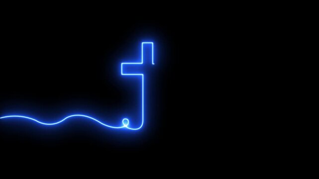 Bright glow flickering neon cross icon. Christianity symbol. Motion graphic video animation. Christian Cross Symbol Animation of an ultra hd christian cross with blue flames.graphic video