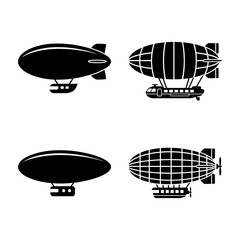 Black and white silhouette icons of airships blimps zeppelins flying machines transport aircraft aviation symbols set © Visualium